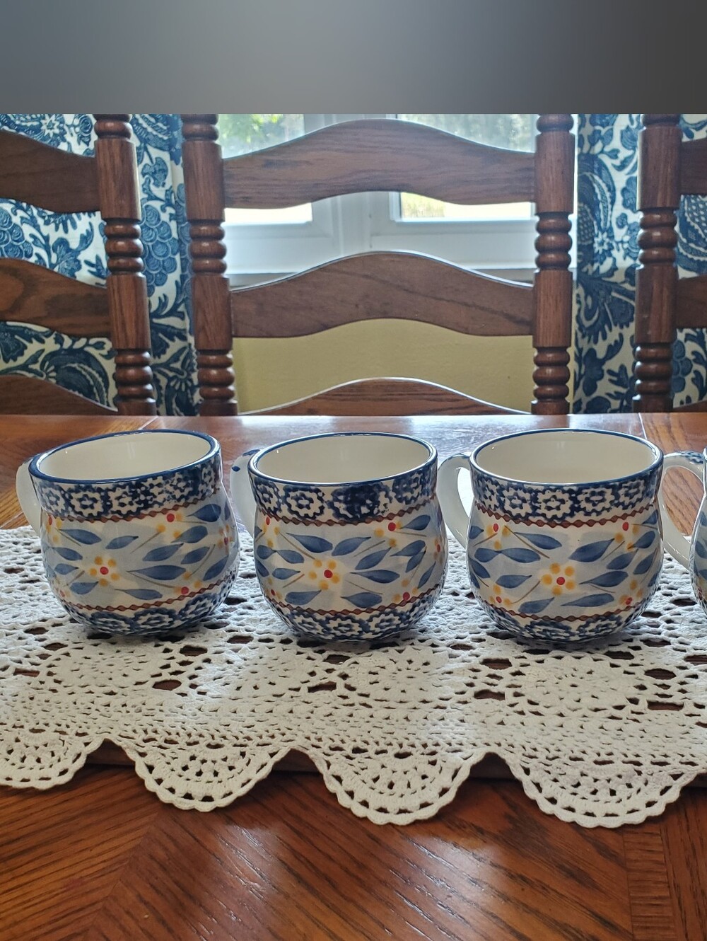 Temptations by Tara Old World Coffee Mugs Set of 4 Blue
